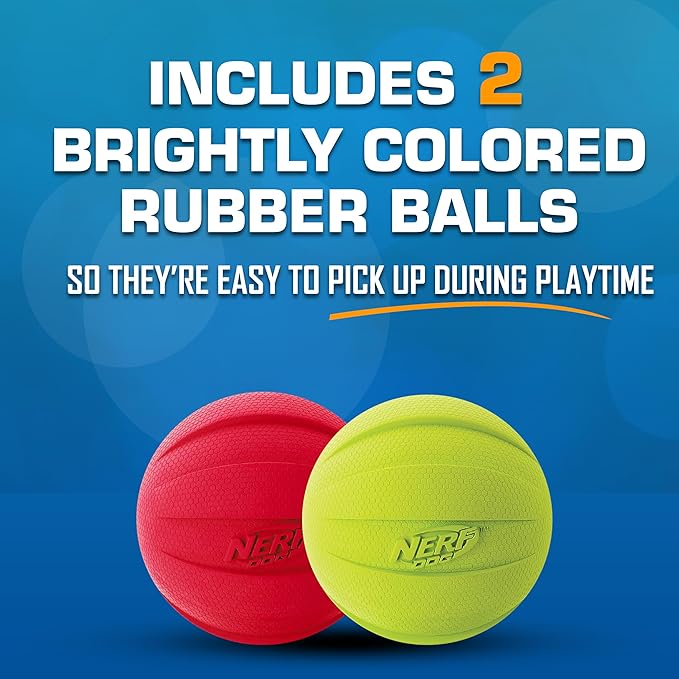 Nerf Dog Classic Squeak Ball Outdoor Dog Toys, 3.8 Inch Dog Ball Fetch Toy, Squeaking Toy for Medium and Large Breeds, Green/Red, 2 Count