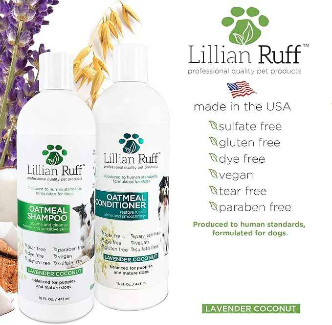 Lillian Ruff Calming Oatmeal Pet Shampoo & Conditioner for Dry Skin & Itch Relief with Aloe & Hydrating Essential Oils - Replenish Moisture & Deodorize - Dog Shampoo & Conditioner for Sensitive Skin