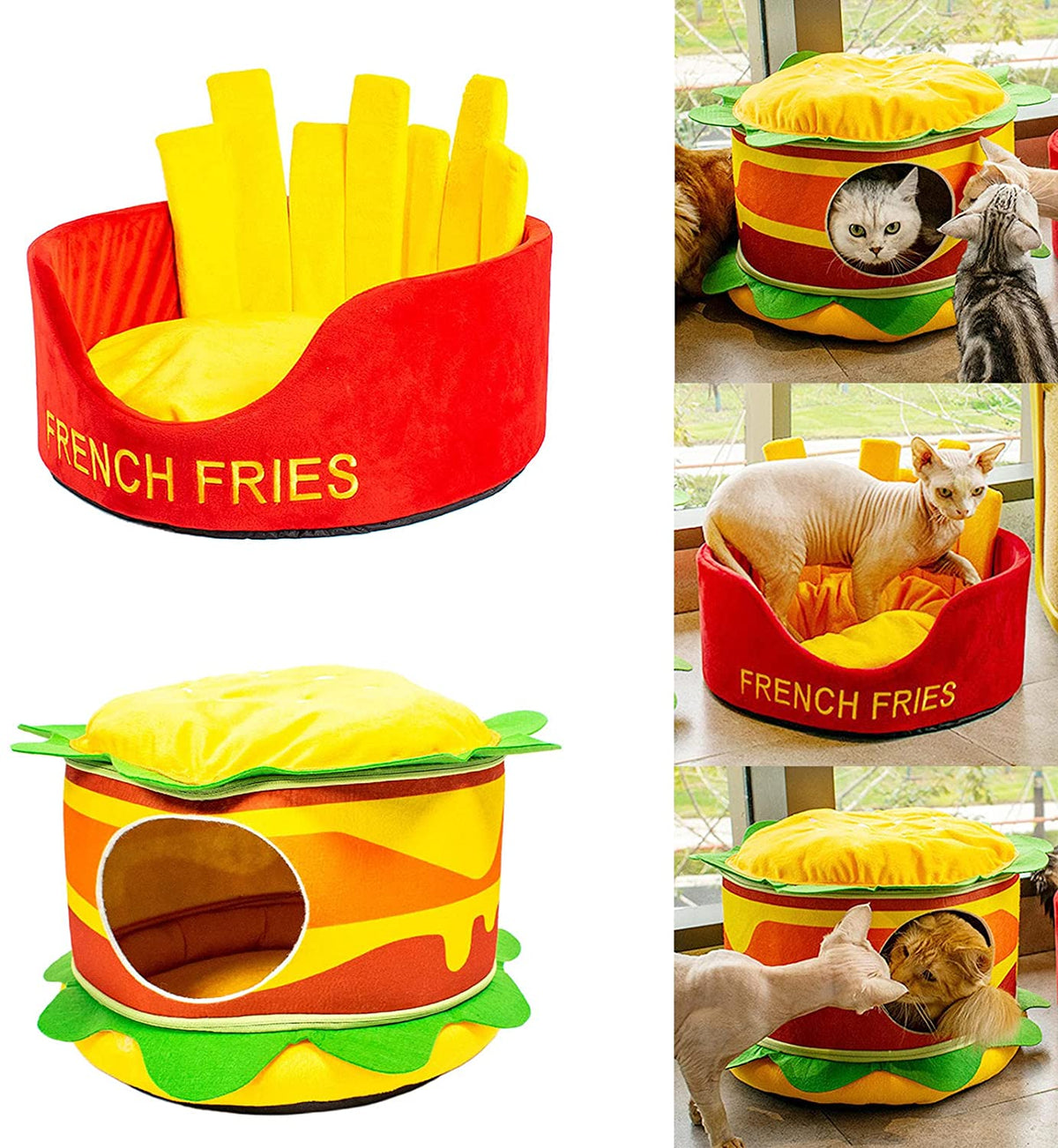 Hamburger Fries Pet Bed for Small Pets - American Bark Bliss