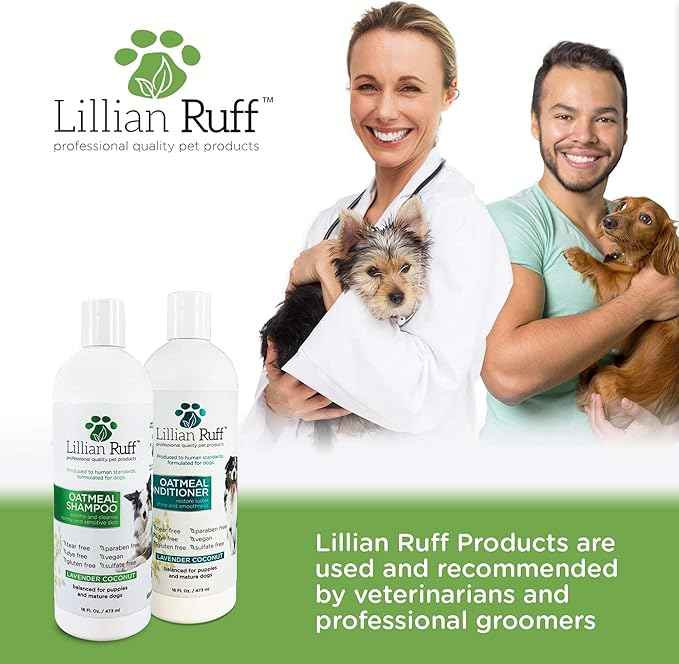 Lillian Ruff Calming Oatmeal Pet Shampoo & Conditioner for Dry Skin & Itch Relief with Aloe & Hydrating Essential Oils - Replenish Moisture & Deodorize - Dog Shampoo & Conditioner for Sensitive Skin