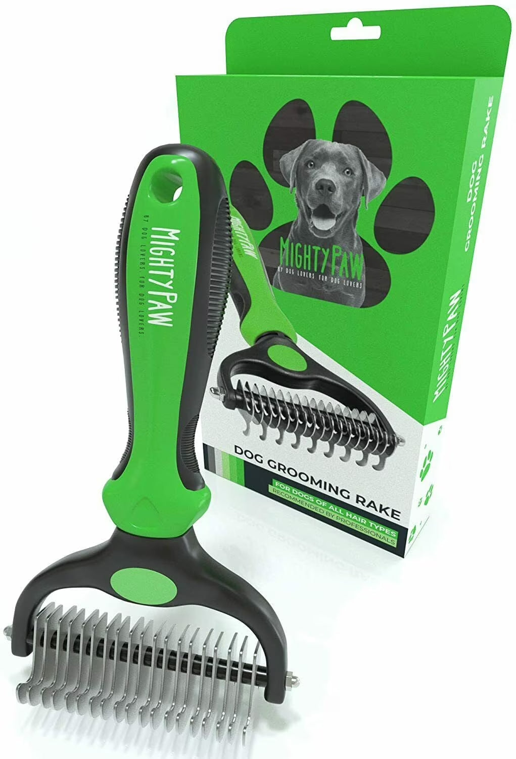 Dog Grooming Rake | Dematting Pet Comb with Dual-Sided Stainless Steel Rounded Teeth. Safe Tool for Detangling, Thinning, & Deshedding All Hair Types. Ergonomic Handle for Comfort - American Bark Bliss
