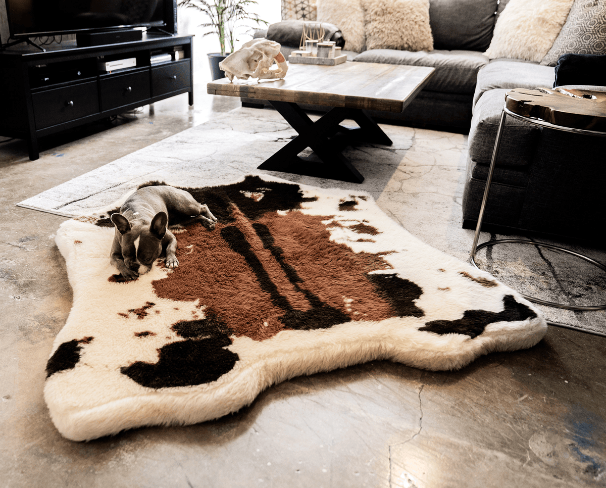 Memory Foam Dog Bed - PupRug® Faux Cowhide Style - American Bark Bliss