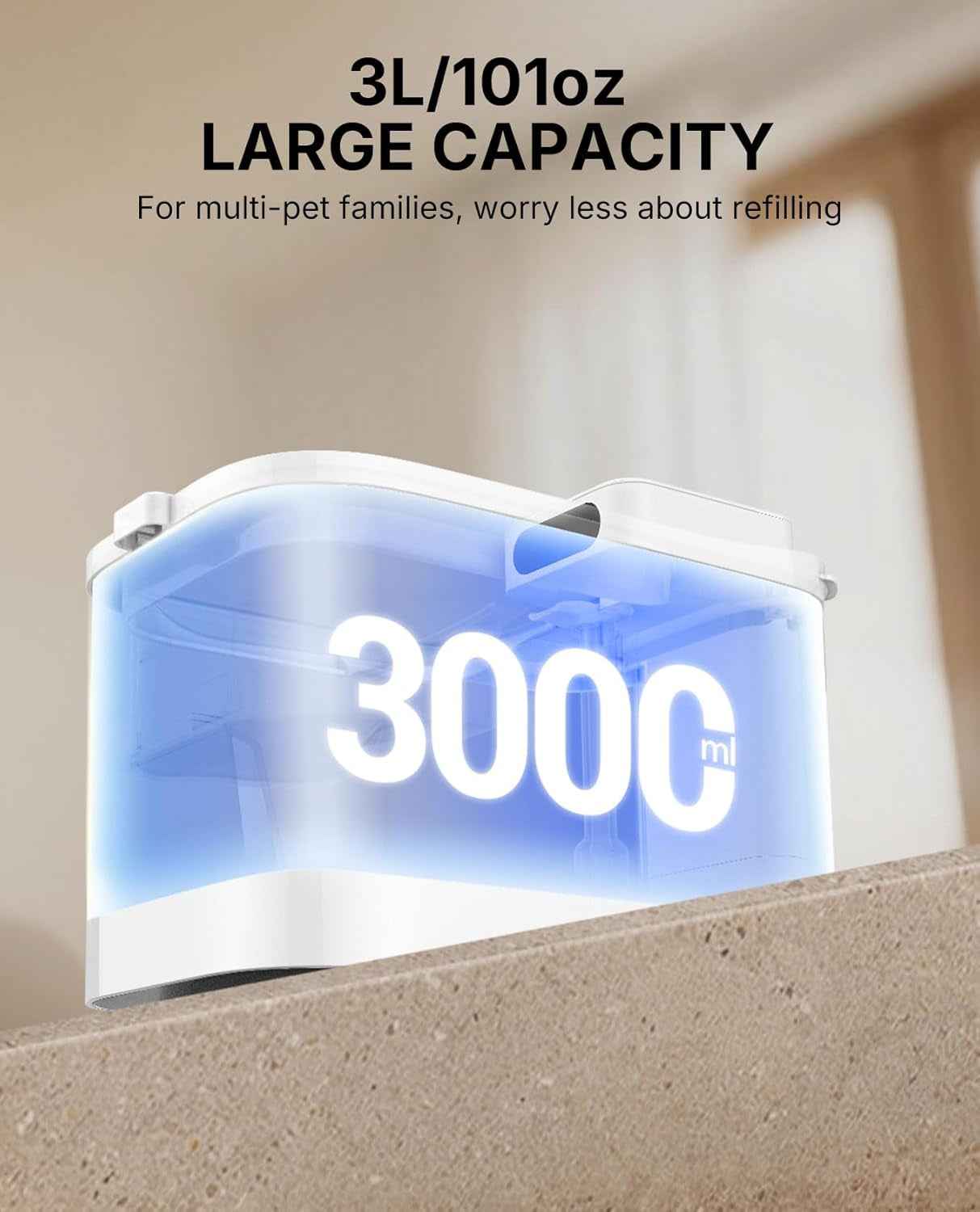 Automatic Pet Water Fountain Cordless App Control Quiet 3L Cats Dogs Small Pets