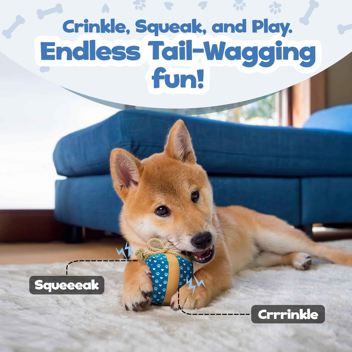Gift Box Squeaky Dog Toy – Birthday Present Dog Toy with Crinkle Paper and Rope Bow, Durable & Plush for Tug of War and Chew Play