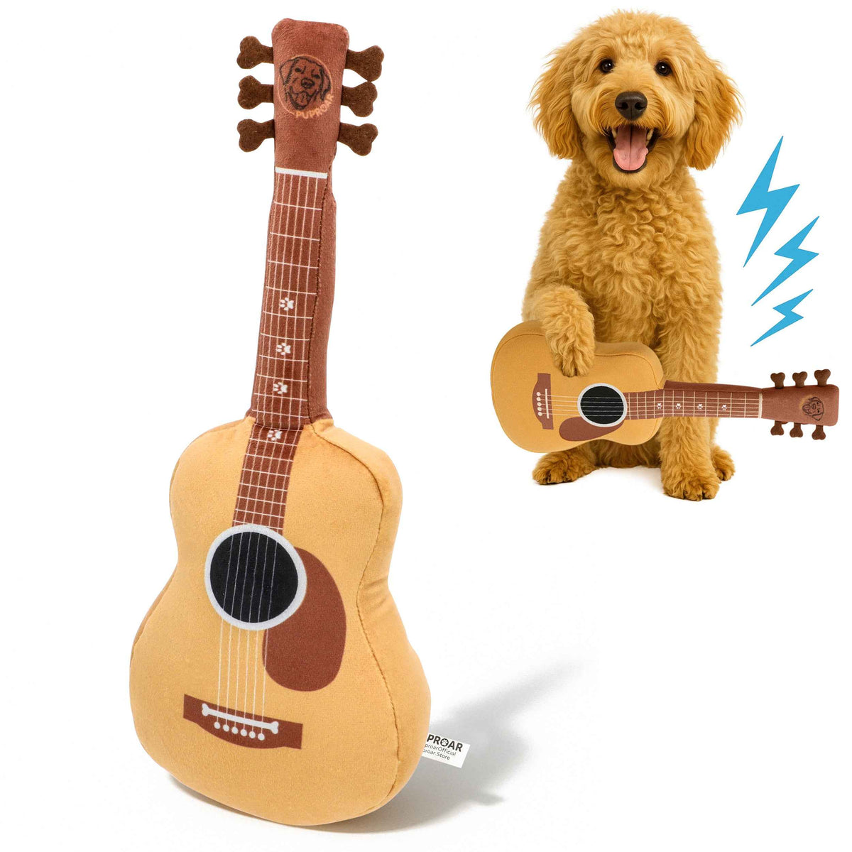 Guitar Squeaky Dog Toy – Plush Crinkle Dog Toy for Medium & Large Dogs, Durable Musical Dog Toy for Tug, Fetch & Birthday Gifts