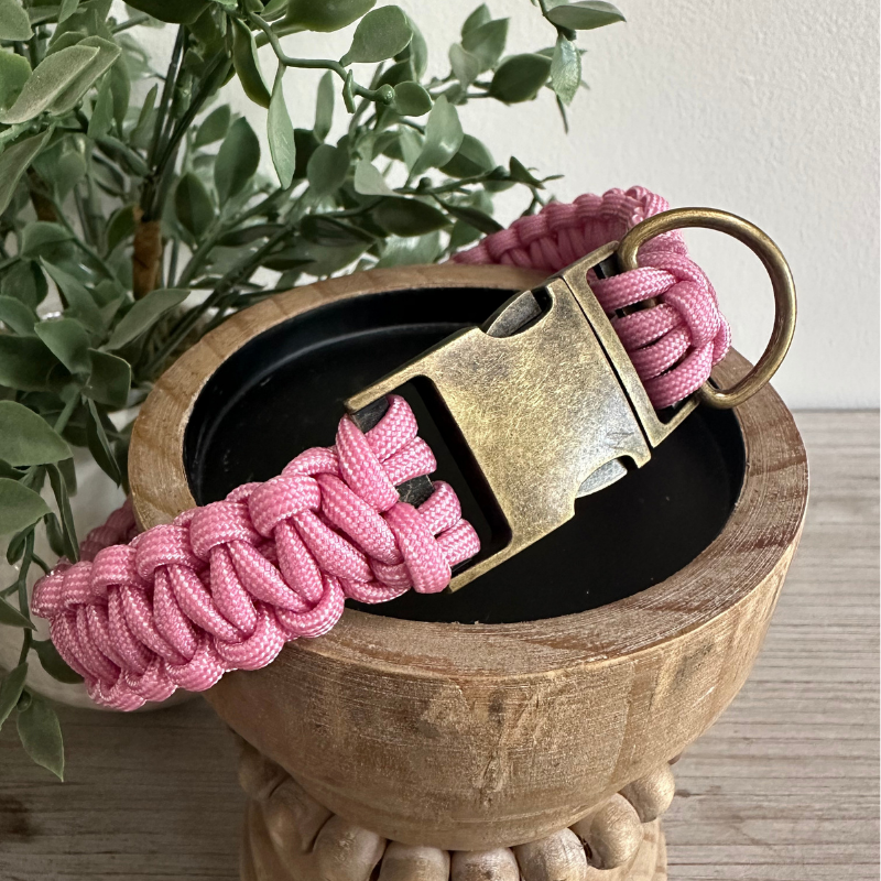 Cobra Braid in Pink & White Stripes - Handmade Dog Collar - American Bark Bliss