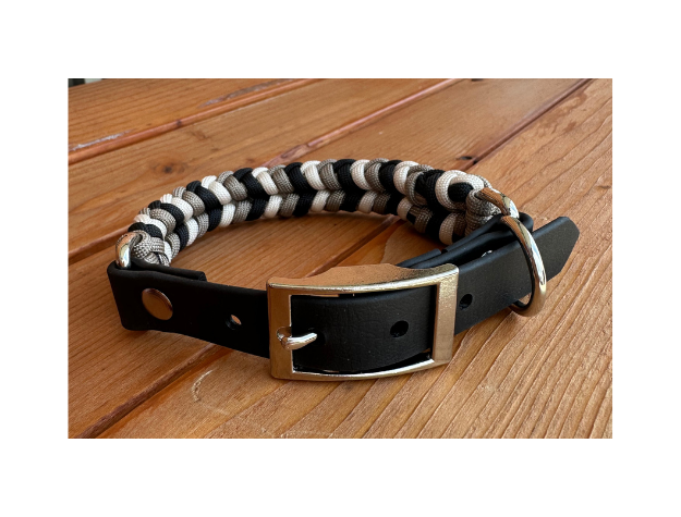 Coiled Charm Hand Braided Dog Collar in Black, Tan, & Cream - American Bark Bliss