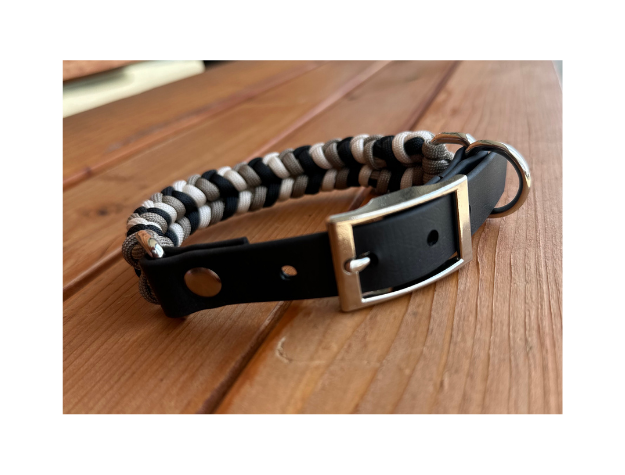Coiled Charm Hand Braided Dog Collar in Black, Tan, & Cream - American Bark Bliss