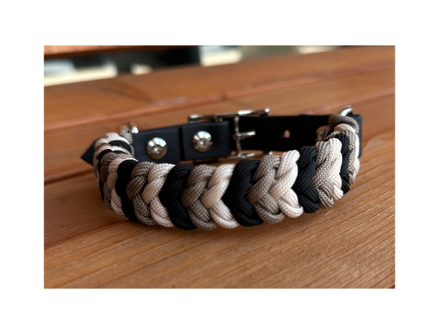 Coiled Charm Hand Braided Dog Collar in Black, Tan, & Cream - American Bark Bliss