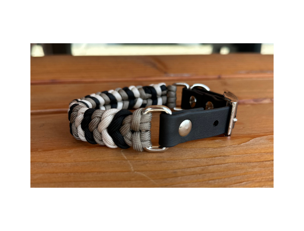 Coiled Charm Hand Braided Dog Collar in Black, Tan, & Cream - American Bark Bliss