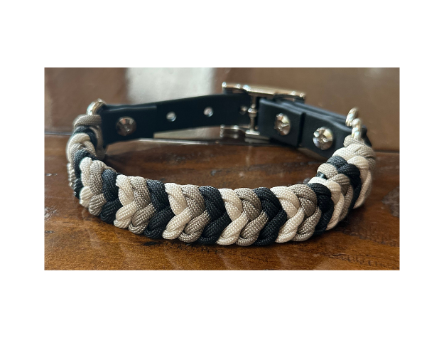 Coiled Charm Hand Braided Dog Collar in Black, Tan, & Cream - American Bark Bliss