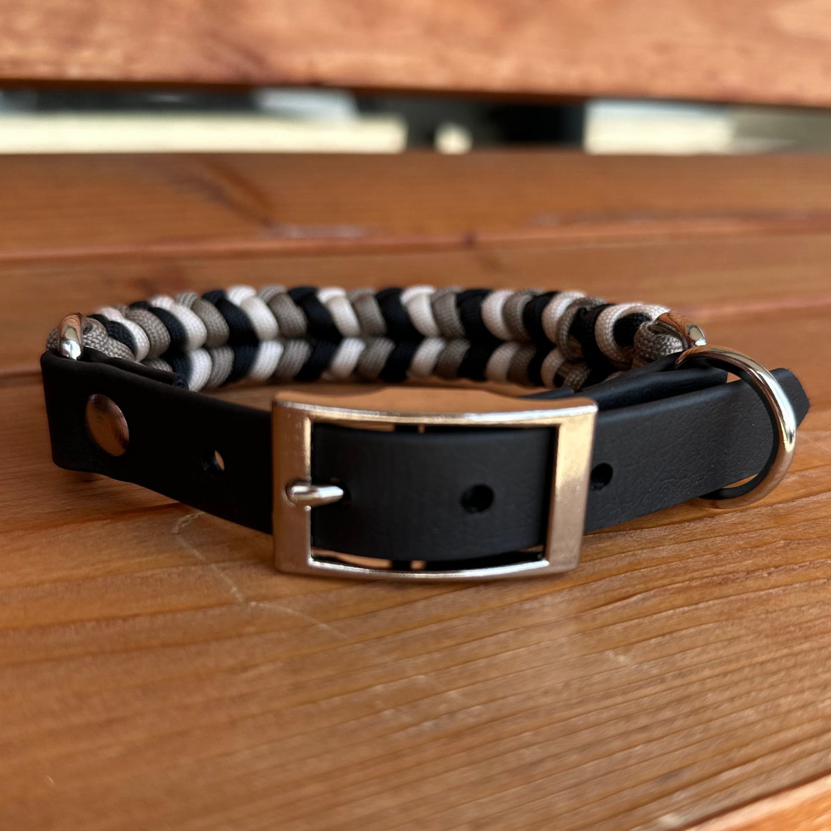 Coiled Charm Hand Braided Dog Collar in Black, Tan, & Cream - American Bark Bliss