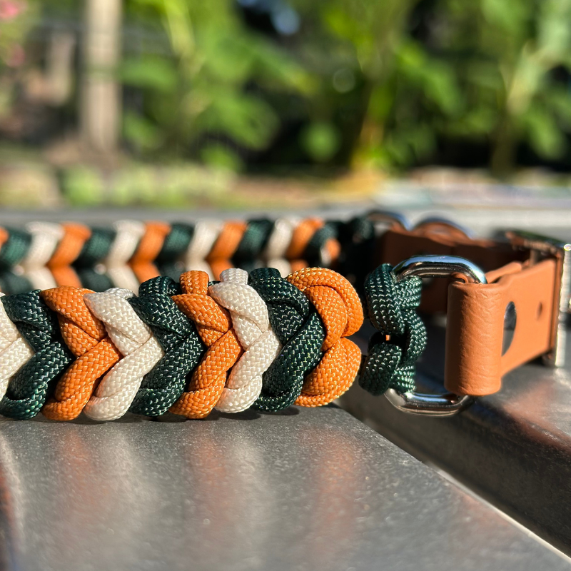 Coiled Charm Hand Braided Dog Collar in Hunter Green, Mustard, & Cream - American Bark Bliss