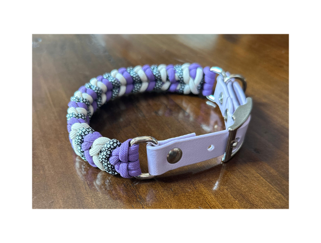 Coiled Charm Hand Braided Dog Collar in Lilac, Cream, & Silver Diamonds - American Bark Bliss