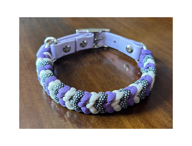 Coiled Charm Hand Braided Dog Collar in Lilac, Cream, & Silver Diamonds - American Bark Bliss