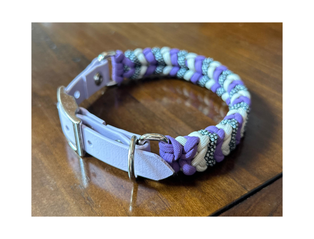 Coiled Charm Hand Braided Dog Collar in Lilac, Cream, & Silver Diamonds - American Bark Bliss