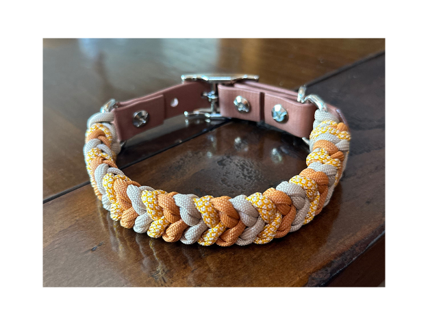 Coiled Charm Hand Braided Dog Collar in Mustard, Goldenrod, & Light Tan - American Bark Bliss