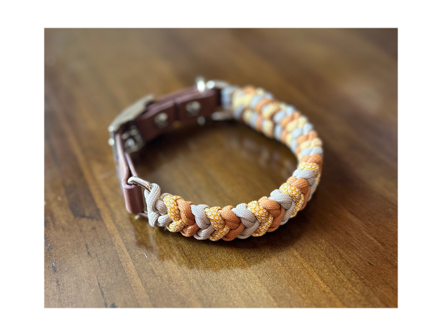 Coiled Charm Hand Braided Dog Collar in Mustard, Goldenrod, & Light Tan - American Bark Bliss