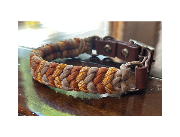 Coiled Charm Hand Braided Dog Collar in Mustard, Goldenrod, & Light Tan - American Bark Bliss