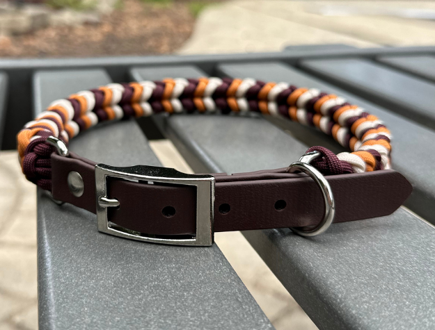 Coiled Charm Hand Braided Dog Collar in Mustard, Burgundy, & Cream - American Bark Bliss