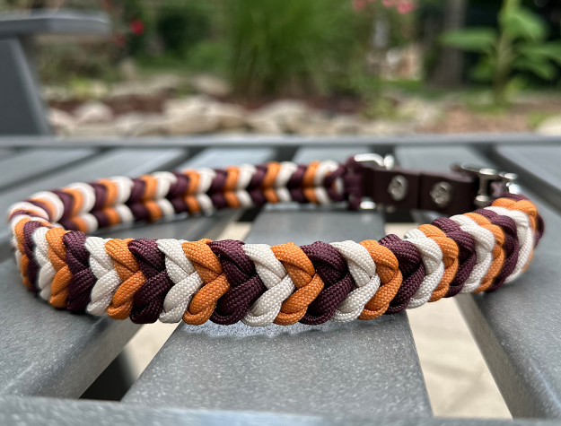 Coiled Charm Hand Braided Dog Collar in Mustard, Burgundy, & Cream - American Bark Bliss