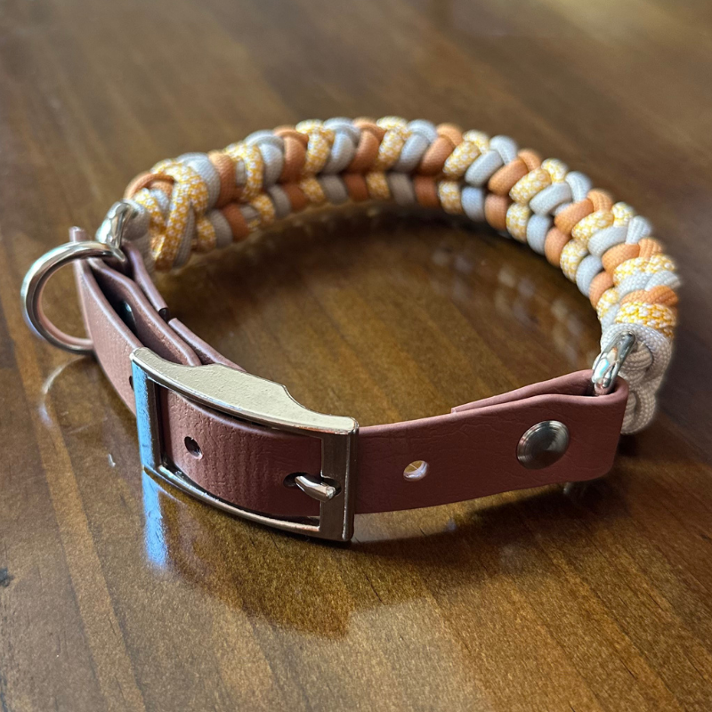 Coiled Charm Hand Braided Dog Collar in Mustard, Goldenrod, & Light Tan - American Bark Bliss