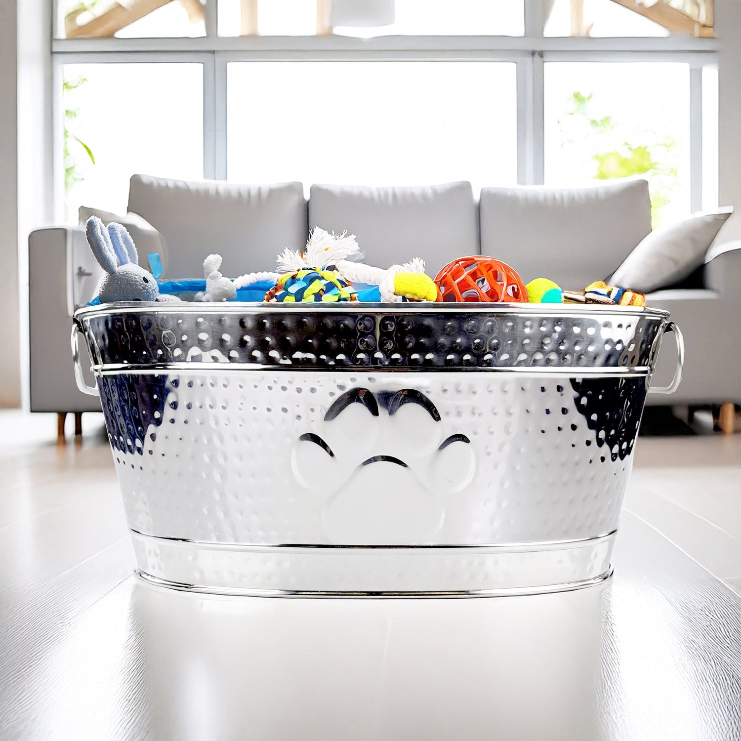 Pawprint Luxe Duo Stainless Steel Dog Toy Storage Bin Set of 2 (Large & Medium) | BREKX