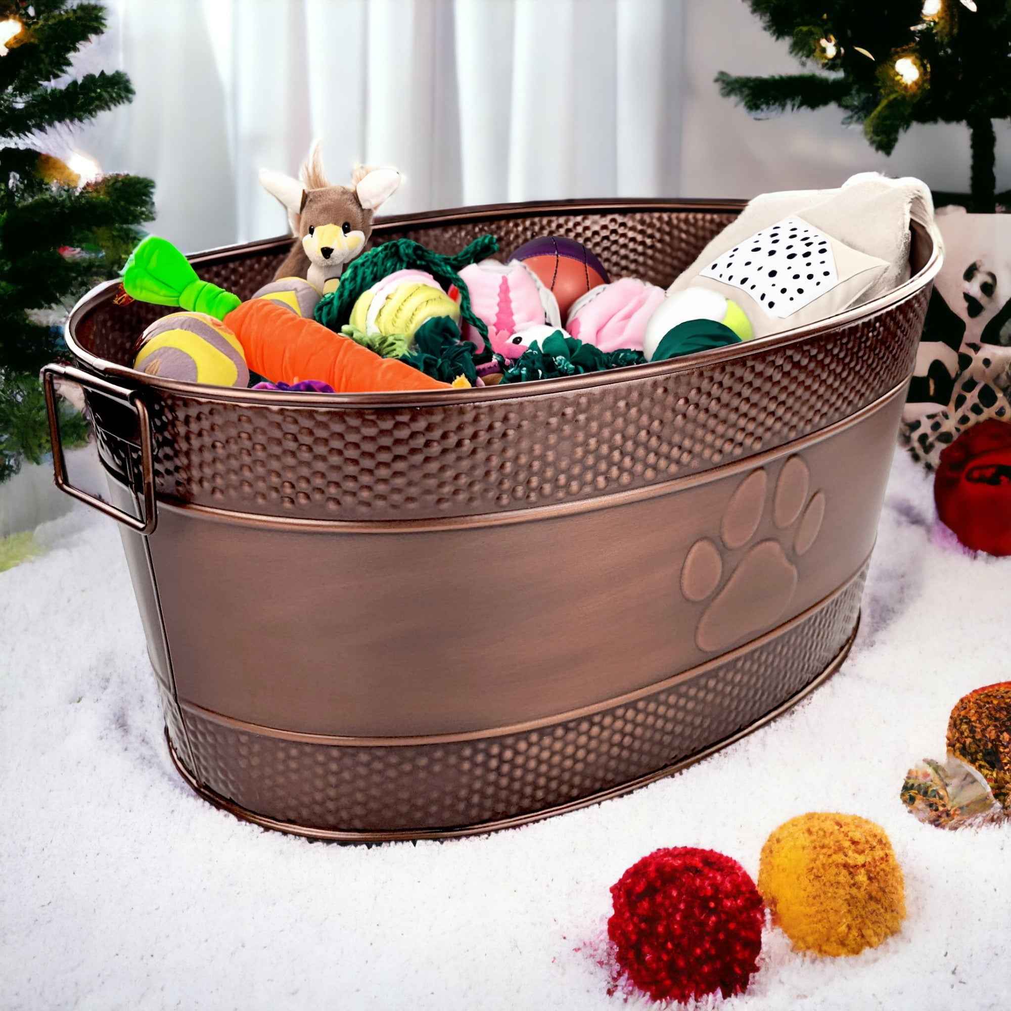 Dog Toy Bin Indestructible - Embossed Paw Print - Copper Large | BREKX