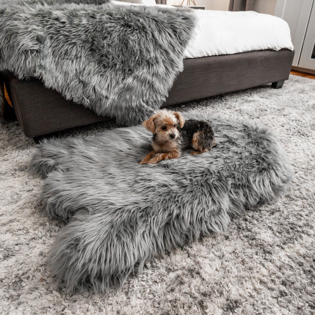 PupRug by Paw.com® Faux Fur Orthopedic Dog Bed - Curve Charcoal Grey - American Bark Bliss