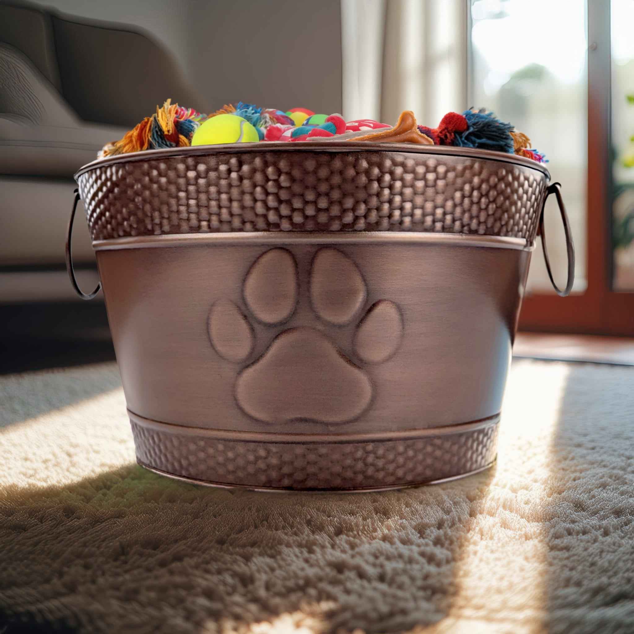 Metal Dog Toy Storage Bin with Handles – 4 Gallon, Antique Copper | BREKX