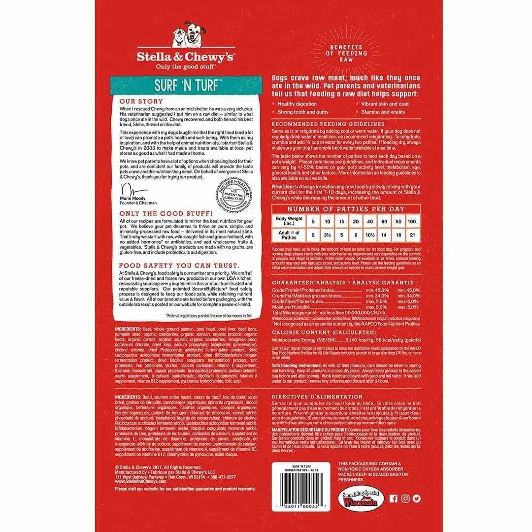Stella & Chewy's Freeze Dried Dinner Patties Surf and Turf Dog Food (25oz) by The Family Pet