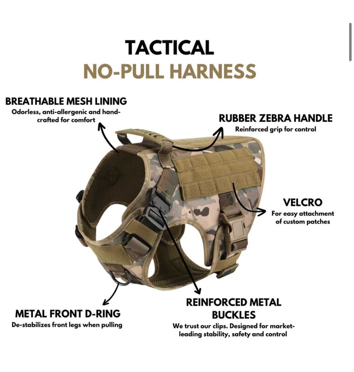 Camo Tactical Dog Harness - Heavy Duty & Quick Release - American Bark Bliss