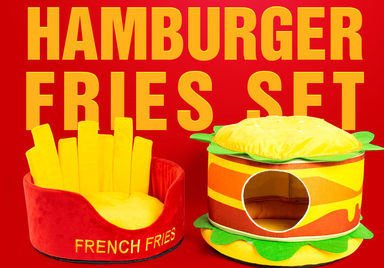 Hamburger Fries Pet Bed for Small Pets - American Bark Bliss