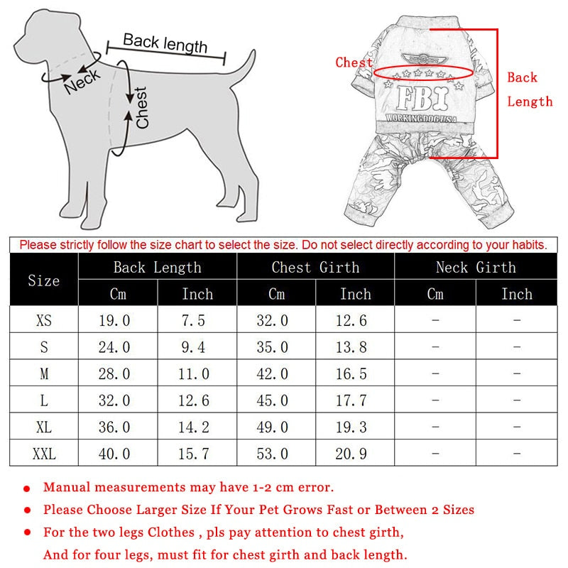 FBI Camouflage Dog Jumpsuit Pants - American Bark Bliss