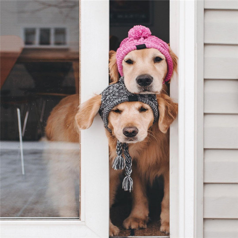 Knitted Pet Hats with Fluffy Ball for Winter - American Bark Bliss