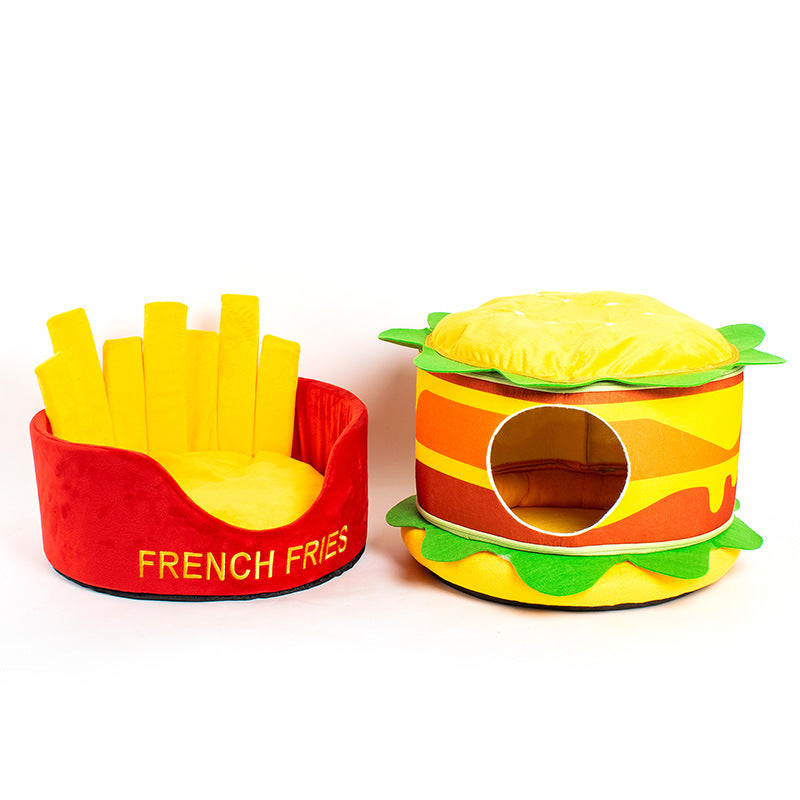 Hamburger Fries Pet Bed for Small Pets - American Bark Bliss