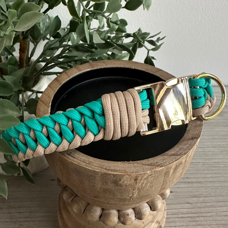 Infinity Braid in Teal & Light Tan - Handmade Dog Collar - American Bark Bliss
