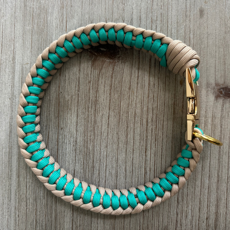 Infinity Braid in Teal & Light Tan - Handmade Dog Collar - American Bark Bliss