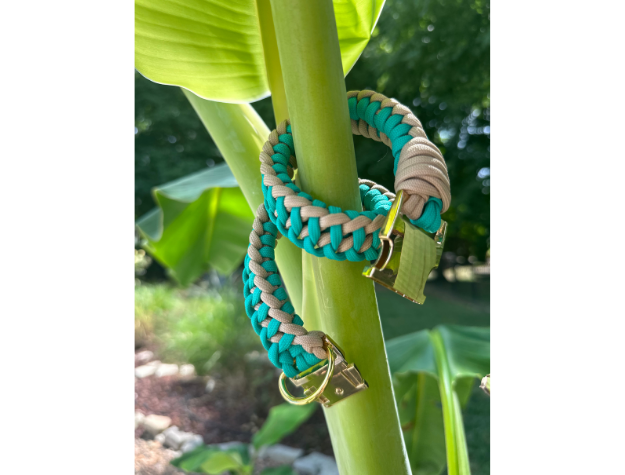 Infinity Braid in Teal & Light Tan - Handmade Dog Collar - American Bark Bliss