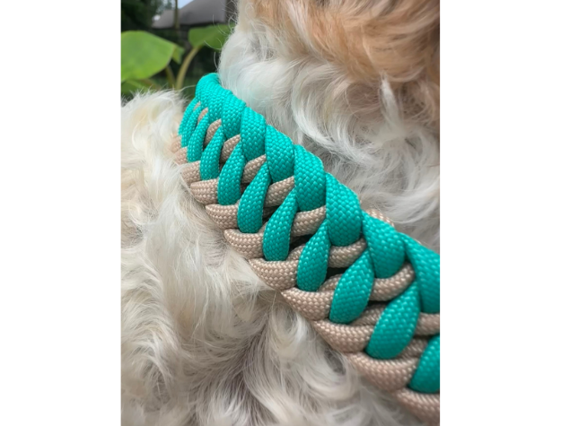 Infinity Braid in Teal & Light Tan - Handmade Dog Collar - American Bark Bliss