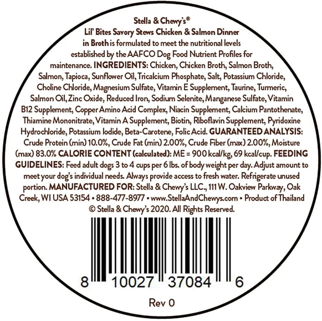 Stella & Chewy's Lil' Bites Savory Stews Chicken & Salmon Dinner in Broth Dog Food (2.7oz) - American Bark Bliss