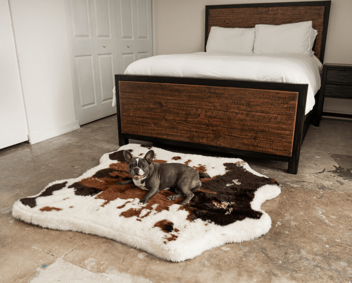 Memory Foam Dog Bed - PupRug® Faux Cowhide Style - American Bark Bliss