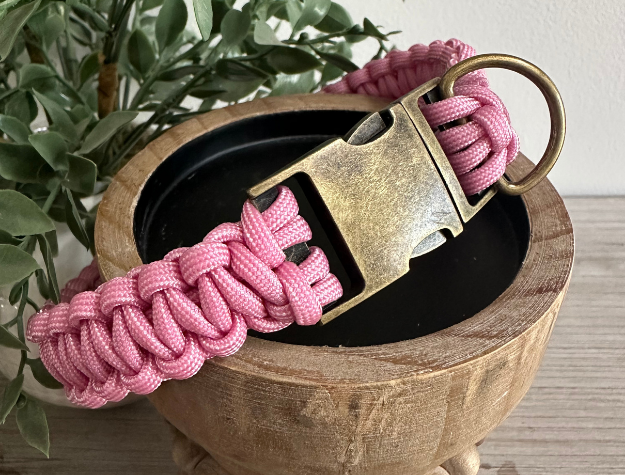 Cobra Braid in Pink & White Stripes - Handmade Dog Collar - American Bark Bliss