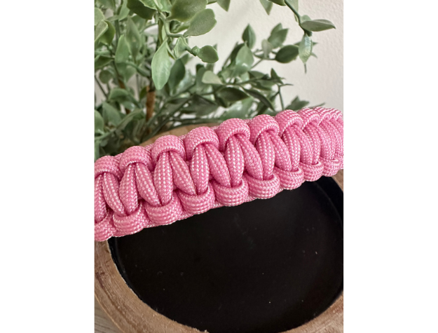 Cobra Braid in Pink & White Stripes - Handmade Dog Collar - American Bark Bliss