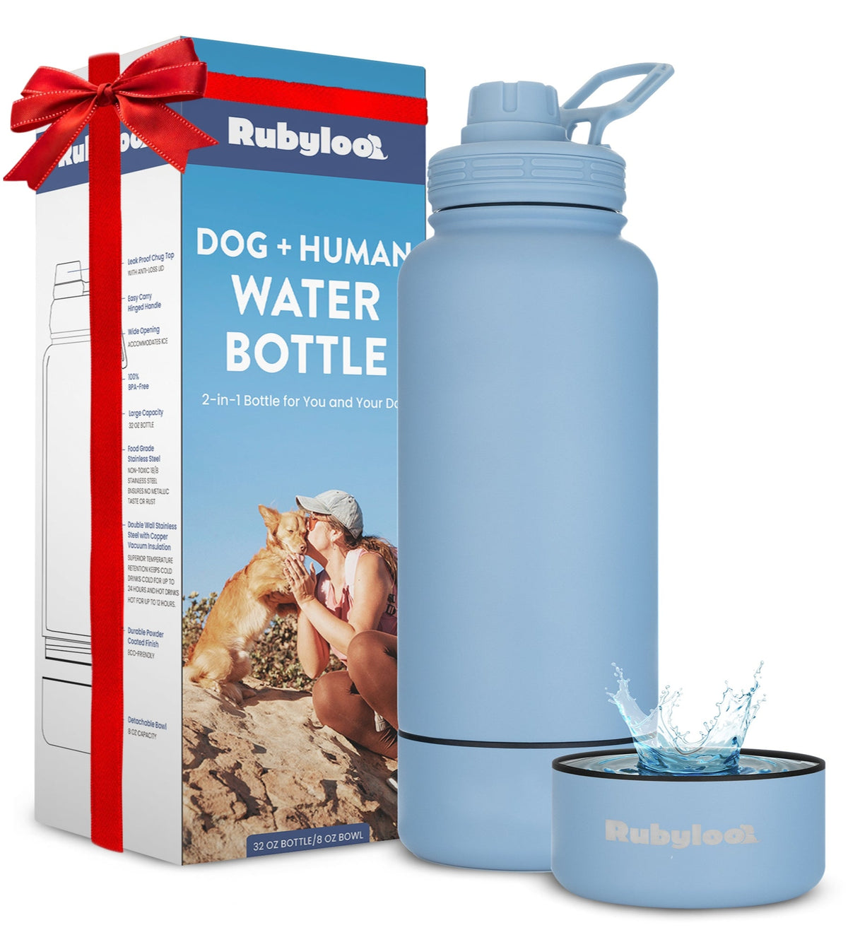 Dog + Human Water Bottle with Detachable Dog Bowl