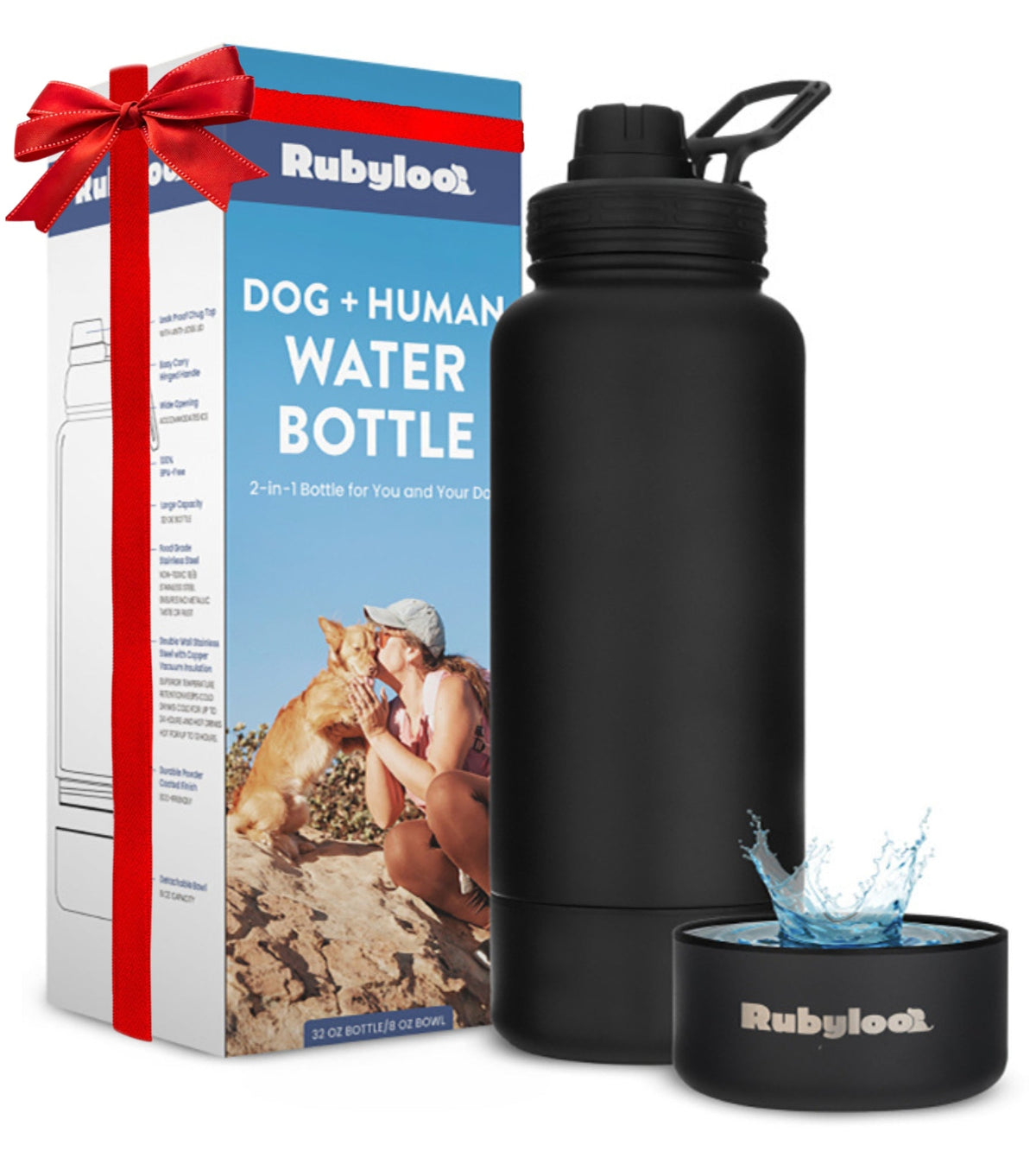 Dog + Human Water Bottle with Detachable Dog Bowl