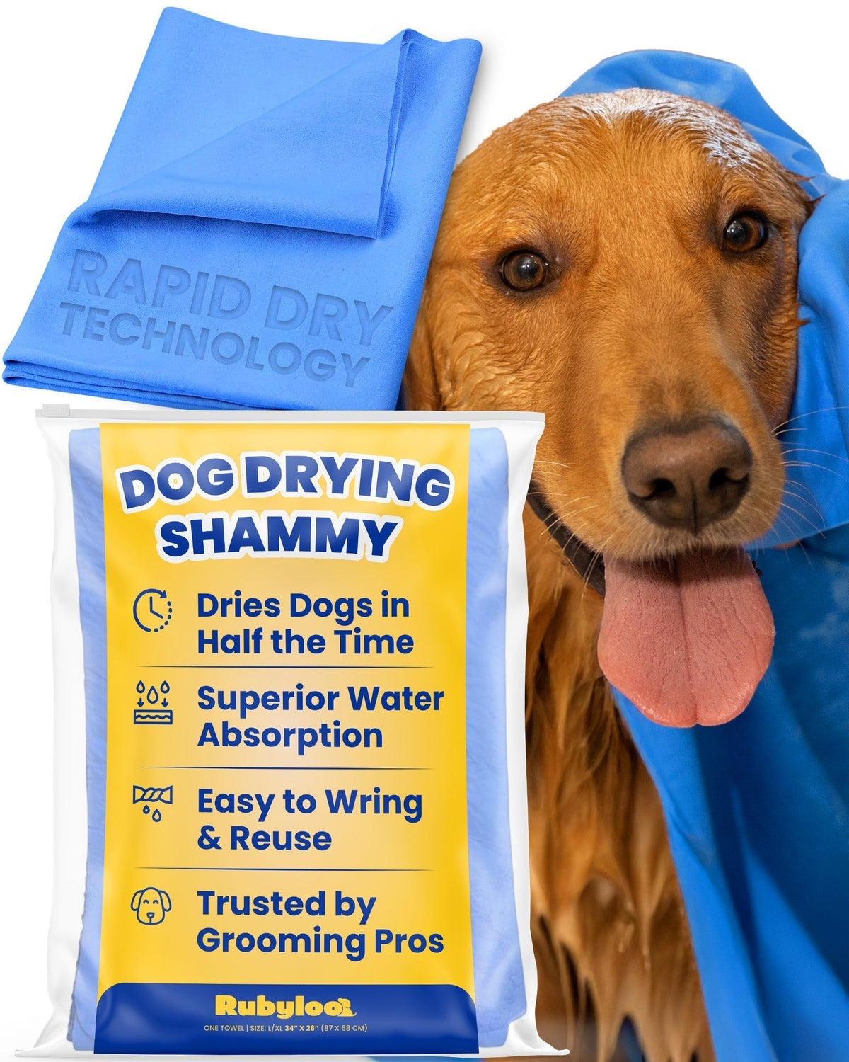 Quick Drying Dog Shammy Towel with Rapid Dry Tech - American Bark Bliss