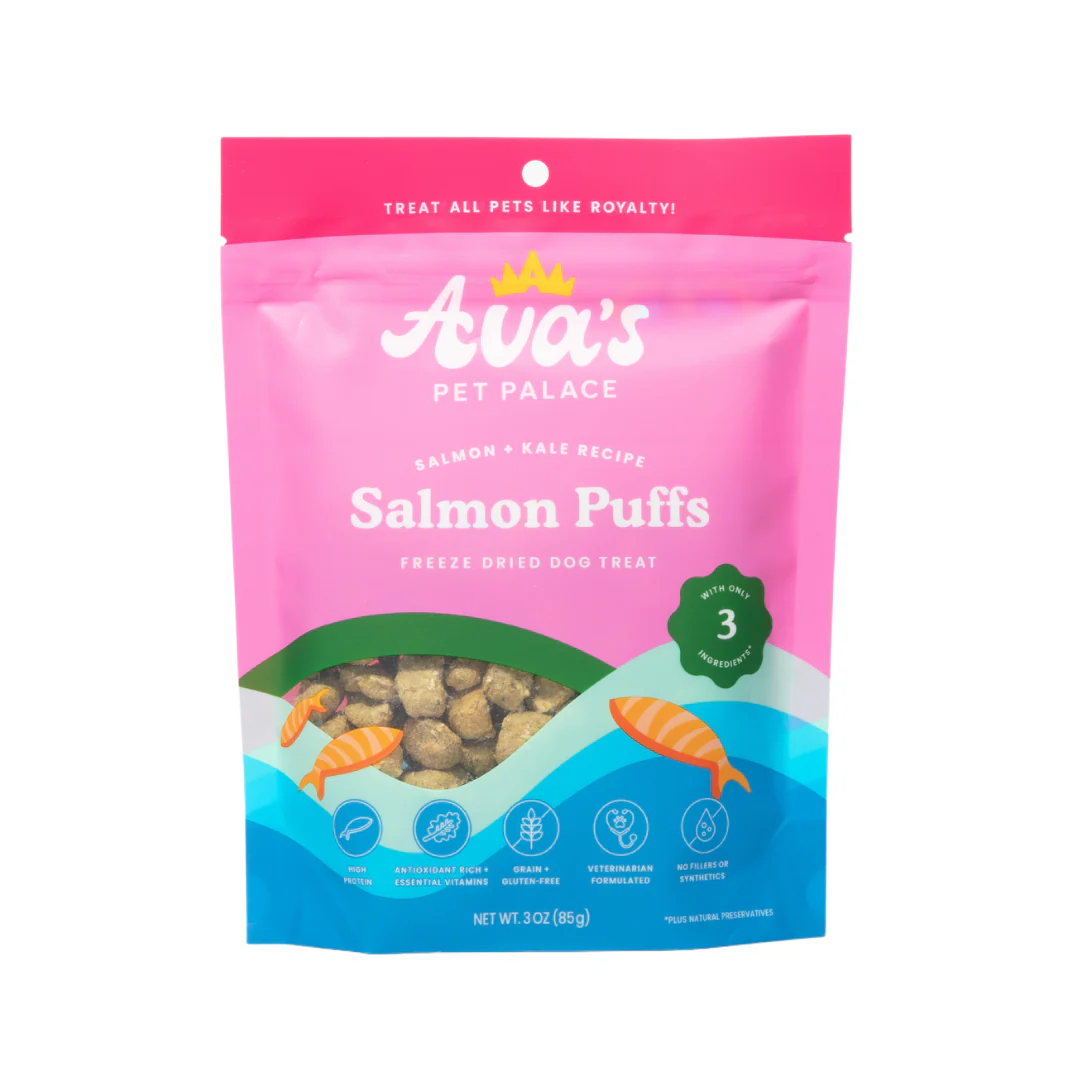 Ava's Pet Palace Freeze Dried Dog Treats - Salmon Puffs (3 oz) - American Bark Bliss