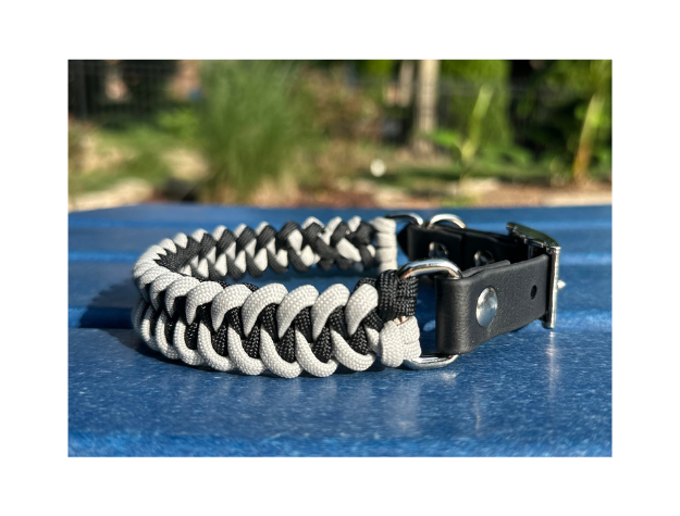 Fishtail Hand Braided Dog Collar in Black & Smoke - American Bark Bliss
