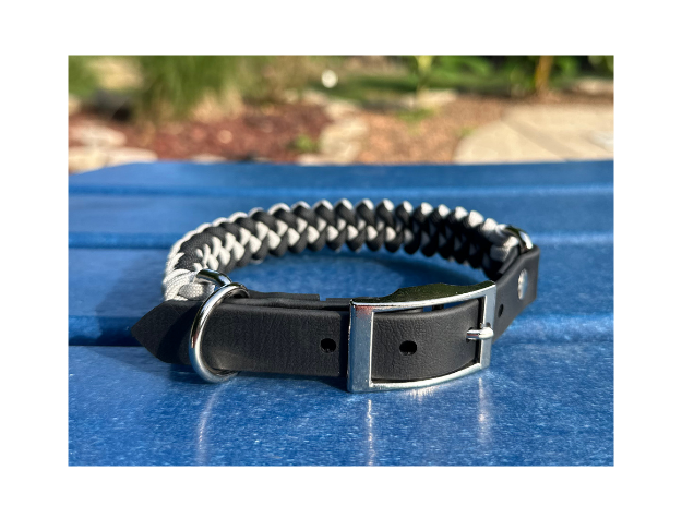 Fishtail Hand Braided Dog Collar in Black & Smoke - American Bark Bliss
